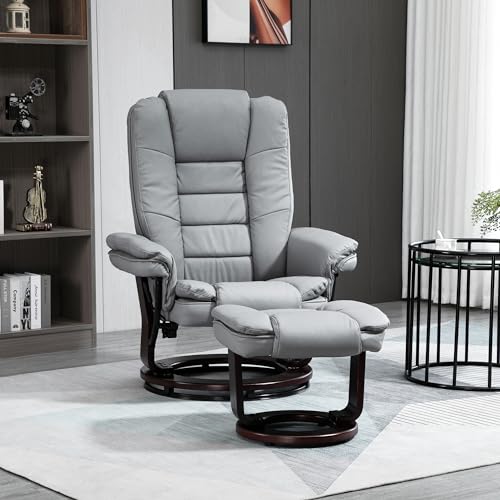 Grey PU Leather Recliner with Swivel Base