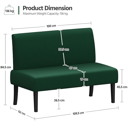 Green Modern 2-Seater Loveseat Sofa with Wood Legs