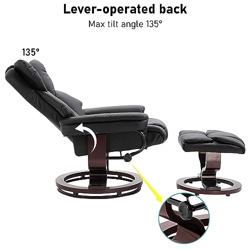 Ergonomic Recliner Chair with Footstool, Black