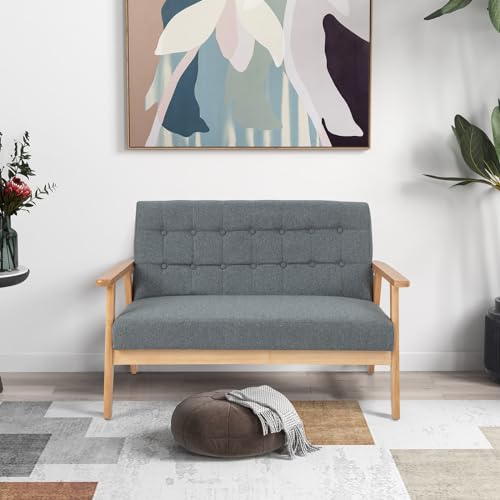 Modern Grey 2-Seater Linen Loveseat Sofa