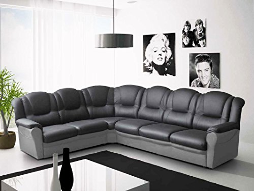 Texas Black and Grey Faux Leather Corner Sofa
