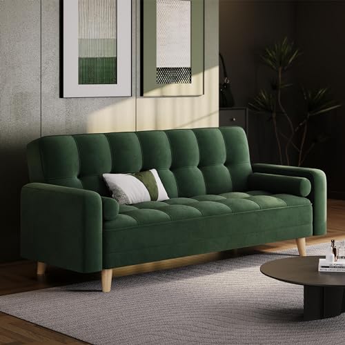 Modern Velvet 3-Seater Click Clack Sofa - Green