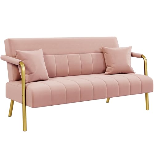 Pink Velvet 2-Seater Sofa with Gold Metal Legs