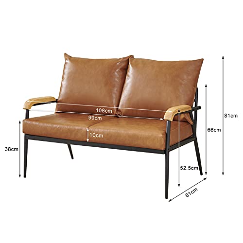 Light Brown PU Leather 2 Seater Sofa Couch