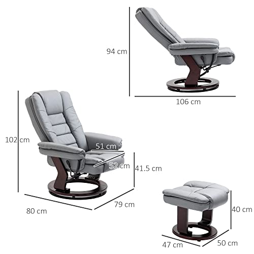 Grey PU Leather Recliner with Swivel Base