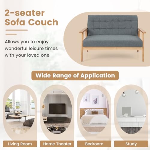 Modern Grey 2-Seater Linen Loveseat Sofa