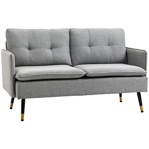 Modern Grey Button-Tufted Two-Seater Loveseat Sofa