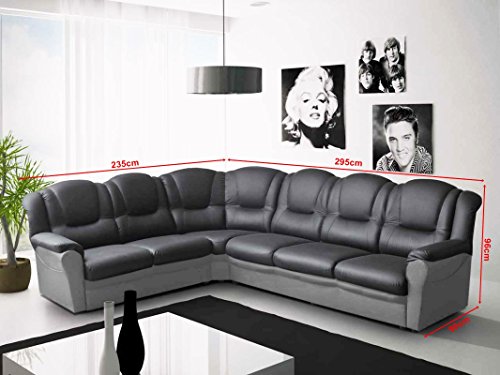 Texas Black and Grey Faux Leather Corner Sofa