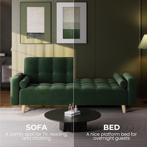 Modern Velvet 3-Seater Click Clack Sofa - Green