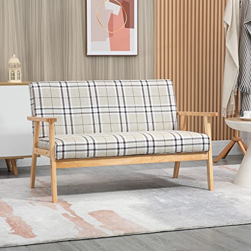 HOMCOM Modern Beige Two-Seater Lattice Sofa