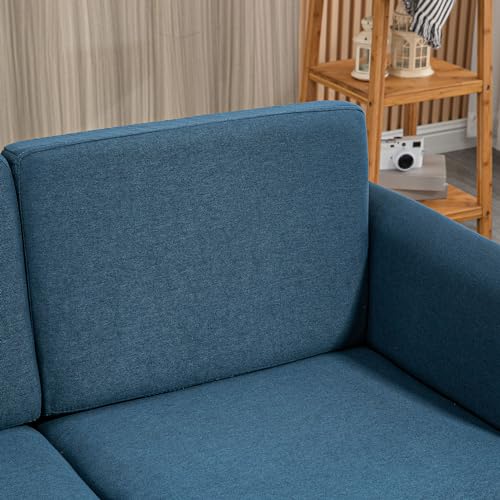 Compact Blue Loveseat Sofa with Wood Legs