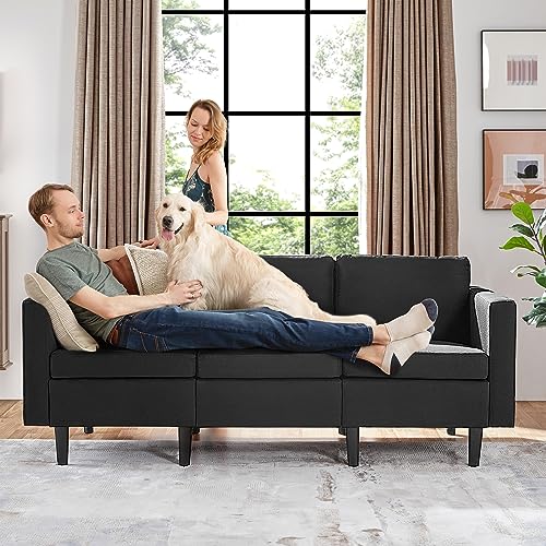 Modern Black 3-Seater Fabric Sofa Couch