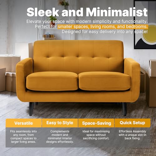 Elegant Mustard Yellow Velvet 2-Seater Sofa