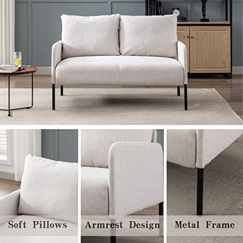 Beige Compact Modern 2-Seater Loveseat Sofa