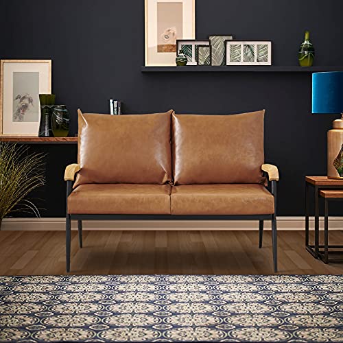 Light Brown PU Leather 2 Seater Sofa Couch