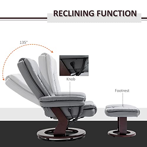 Grey PU Leather Recliner with Swivel Base