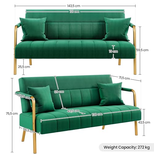 Elegant Green Velvet 2-Seater Loveseat with Gold Accents