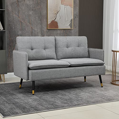 Modern Grey Button-Tufted Two-Seater Loveseat Sofa