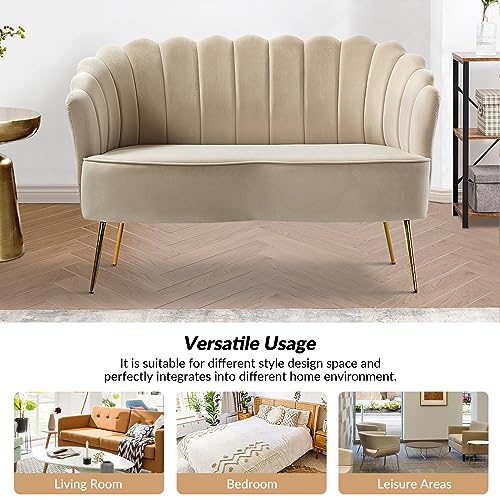 Velvet 2-Seater Loveseat Sofa with Metal Legs