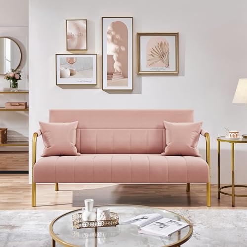 Pink Velvet 2-Seater Sofa with Gold Metal Legs