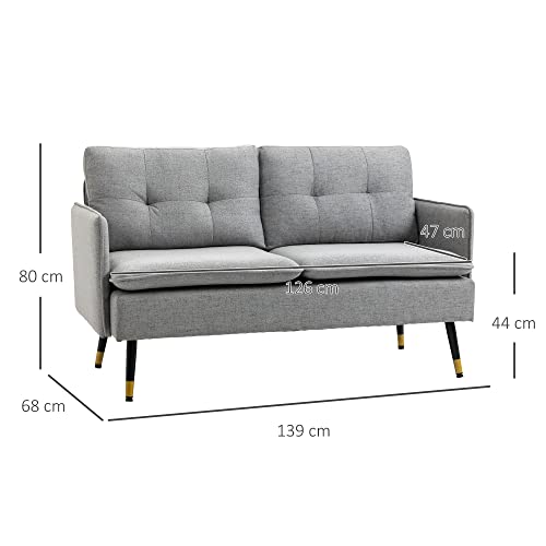 Modern Grey Button-Tufted Two-Seater Loveseat Sofa