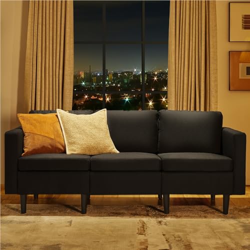 Modern Black 3-Seater Fabric Sofa Couch