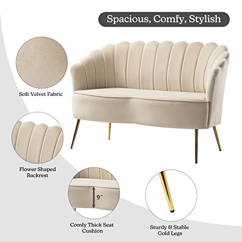 Velvet 2-Seater Loveseat Sofa with Metal Legs