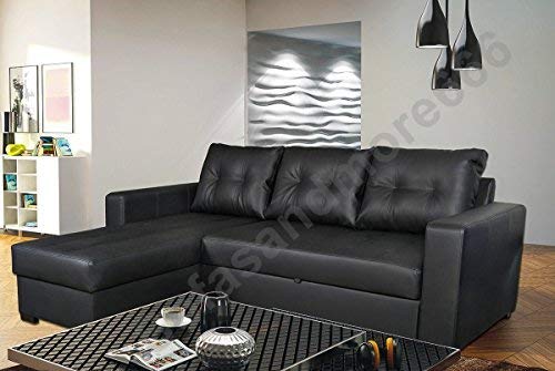 Tommy Black Faux Leather Corner Sofa Bed
