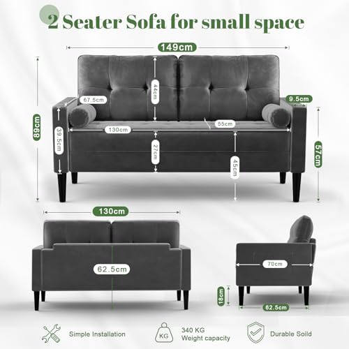 Aotumm Ciort Mid-Century 2-Seater Loveseat Sofa