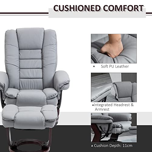Grey PU Leather Recliner with Swivel Base