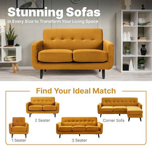 Elegant Mustard Yellow Velvet 2-Seater Sofa