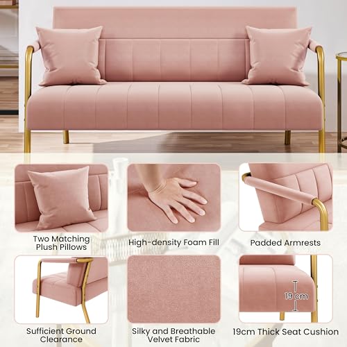 Pink Velvet 2-Seater Sofa with Gold Metal Legs