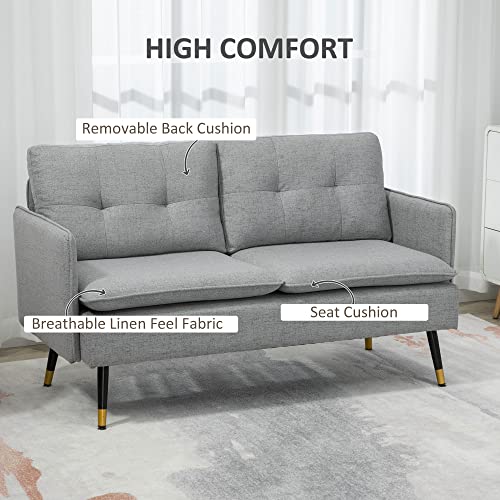 Modern Grey Button-Tufted Two-Seater Loveseat Sofa