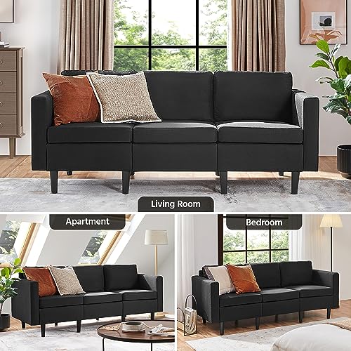 Modern Black 3-Seater Fabric Sofa Couch