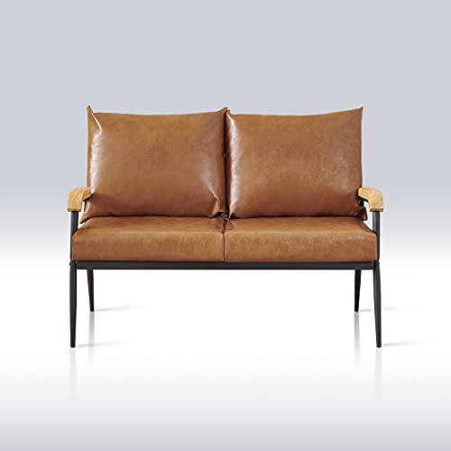 Light Brown PU Leather 2 Seater Sofa Couch