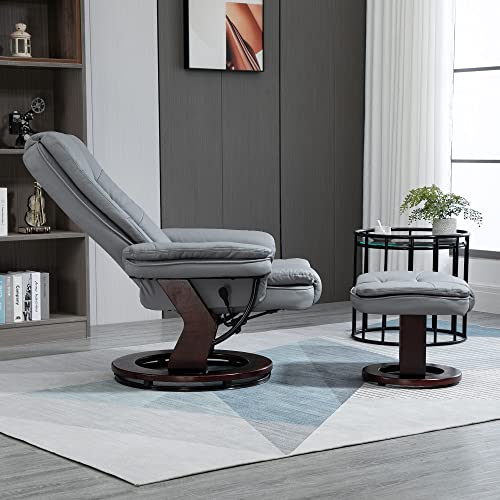 Grey PU Leather Recliner with Swivel Base