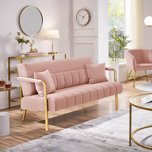 Pink Velvet 2-Seater Sofa with Gold Metal Legs