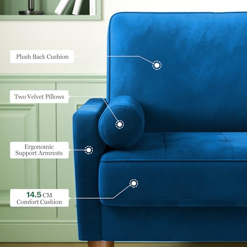 Vesgantti Blue Velvet 2-Seater Sofa Couch