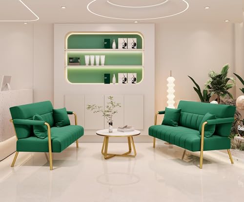 Elegant Green Velvet 2-Seater Loveseat with Gold Accents