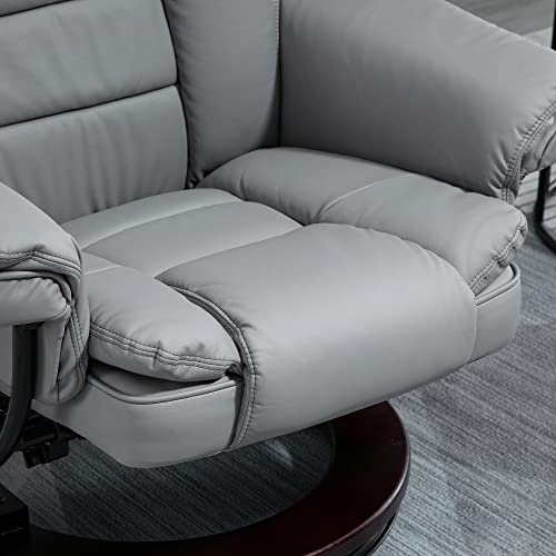 Grey PU Leather Recliner with Swivel Base