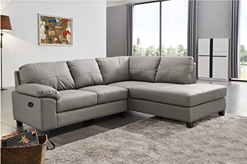 Grey Genuine Leather Corner Sofa BOSTON with USB