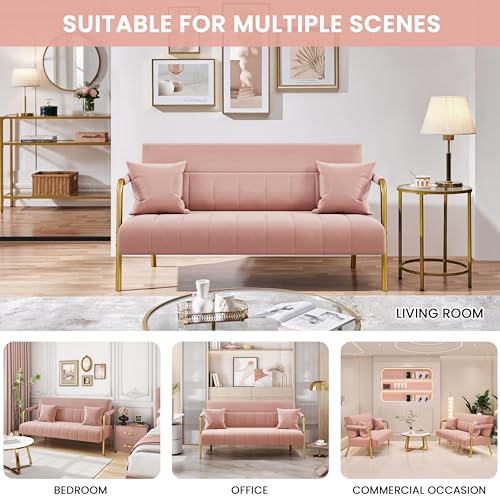 Pink Velvet 2-Seater Sofa with Gold Metal Legs