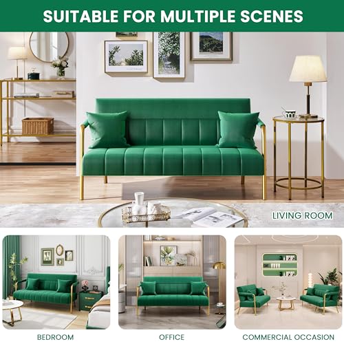 Elegant Green Velvet 2-Seater Loveseat with Gold Accents