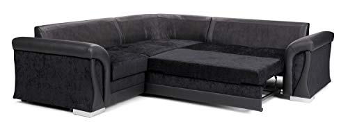 Sally Corner Sofa Bed with Storage - Black