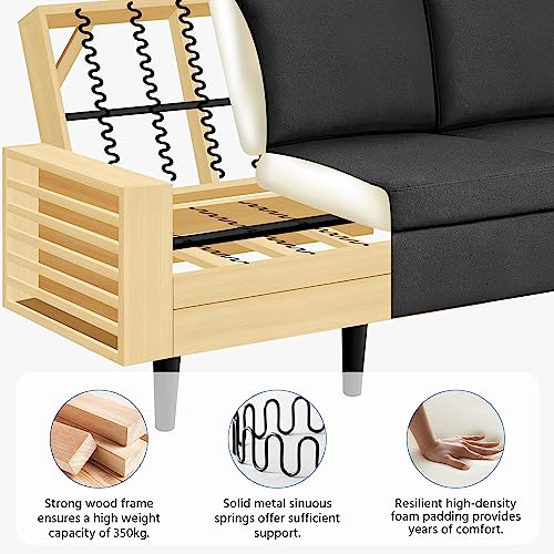 Modern Black 3-Seater Fabric Sofa Couch