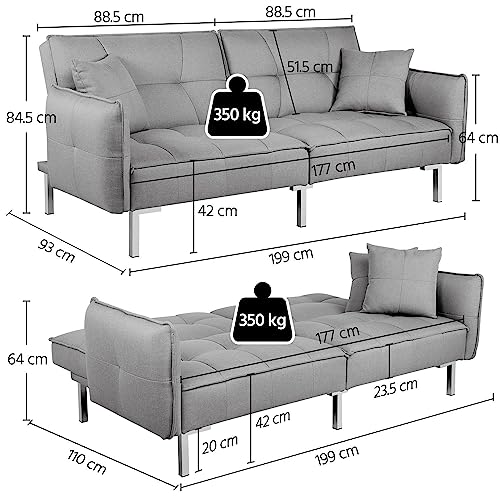 Yaheetech Modern 3-Seat Grey Click Clack Sofa