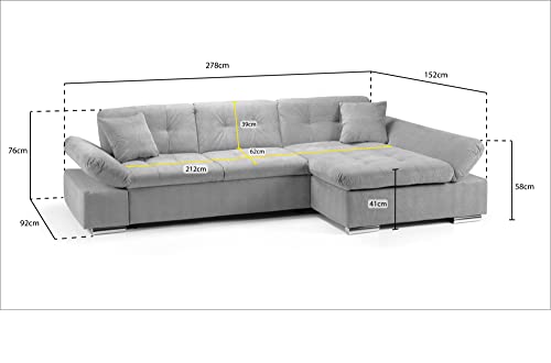 Malvi Grey Fabric Corner Sofa Bed with Storage