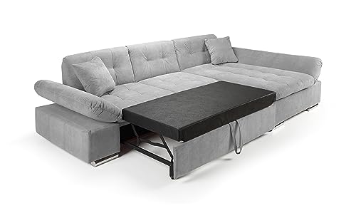 Malvi Grey Fabric Corner Sofa Bed with Storage
