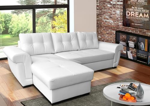 L-Shaped White PU Leather Corner Sofa Bed
