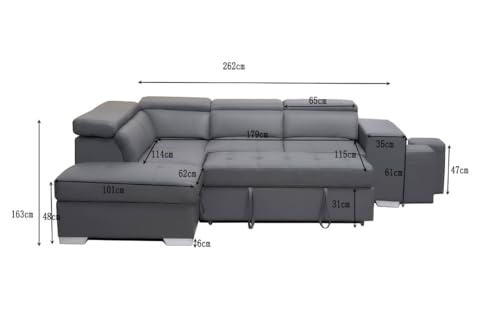 Modern Black L-Shaped Sofa Bed with Storage